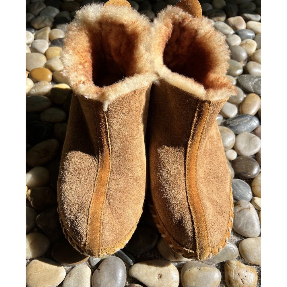 LL Bean Wicked Good Slippers - Size 8W/7M Leather Suede Shearling Lined Vintage